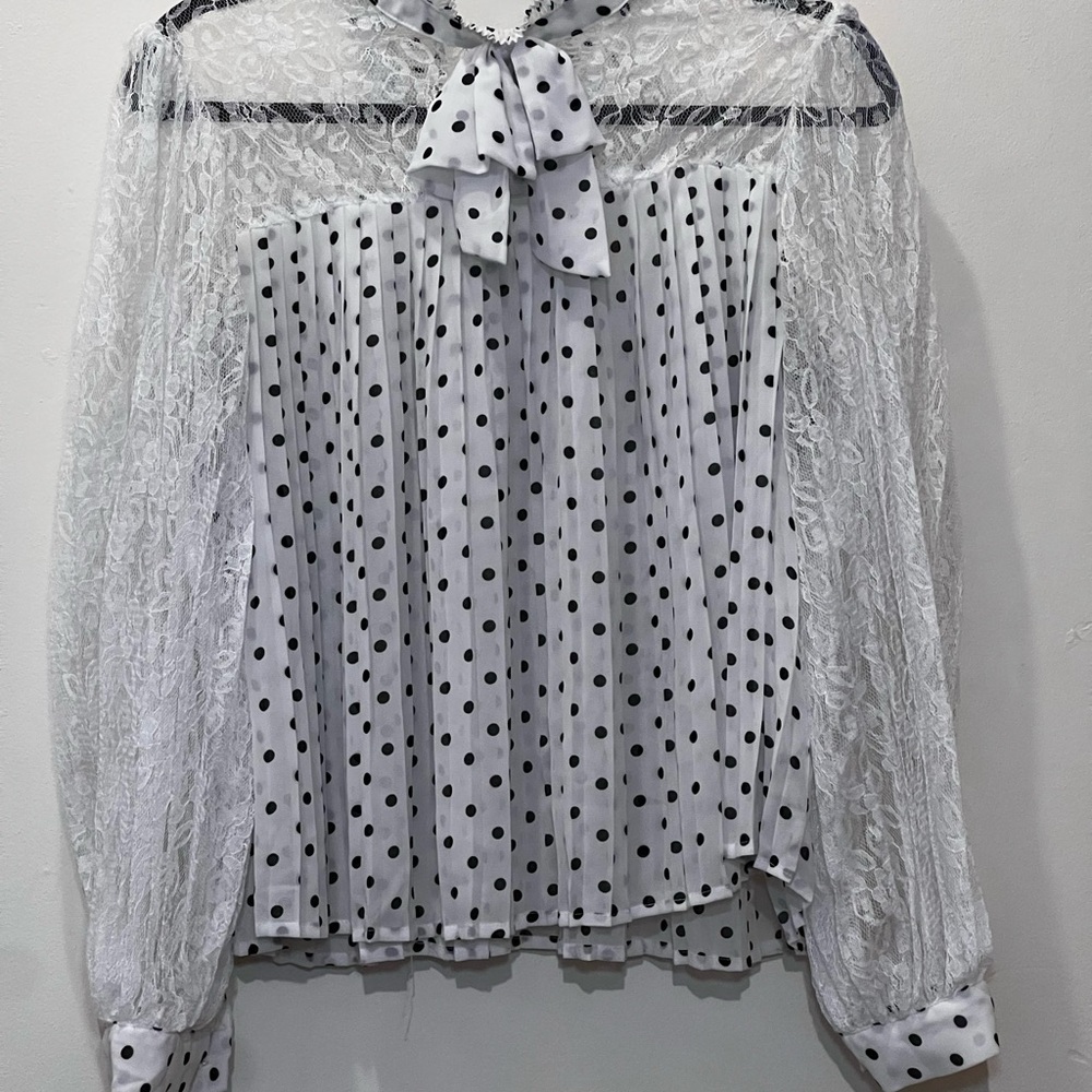 Elegant White Polka Dot Lace Blouse